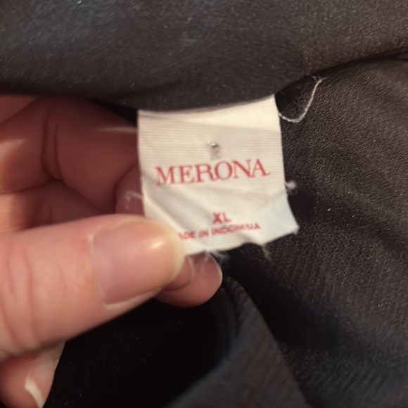 BlackXL Merona one piece with silver metallic and purple detailing around top - Picture 3 of 4